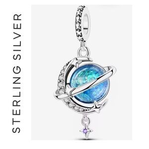 🐘🐘 S925 Sterling Silver Blue Planet Charm